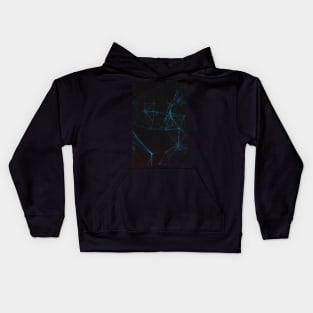 Abstract Blue Lines Resembling Star Constellation on Black Background Kids Hoodie